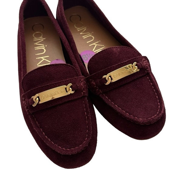 NWT Calvin Klein Lunasi Suede Leather Loafers Dark Cranberry size 8.5 - Picture 10 of 13